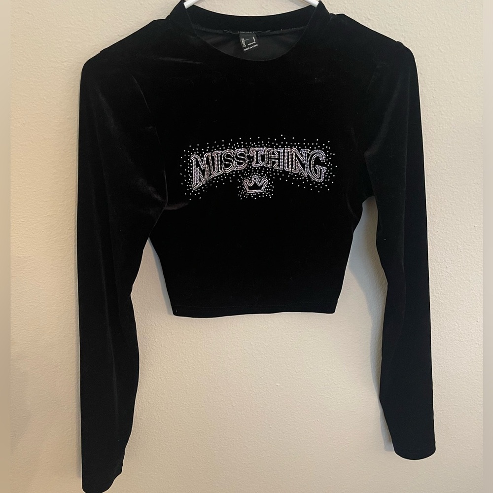 Forever 21, Rhinestone/Velvet Crop Top, Size S